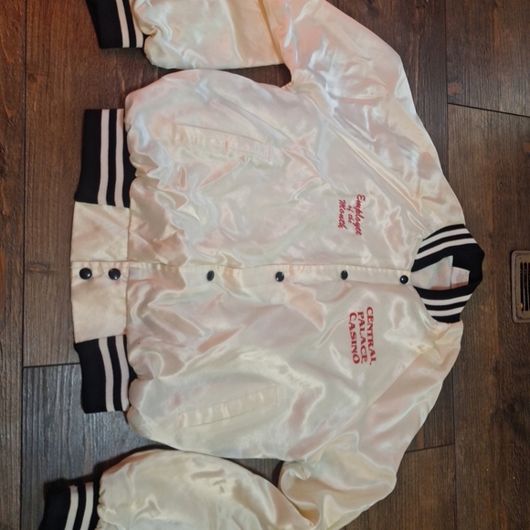 Vintage Central Palace Pin Up Girl Varsity Satin Jacket Size L Made in USA Eotm - Picture 1 of 8